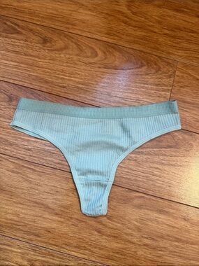 Ribbed Bikini Thong Panty in Sage Green Well Worn